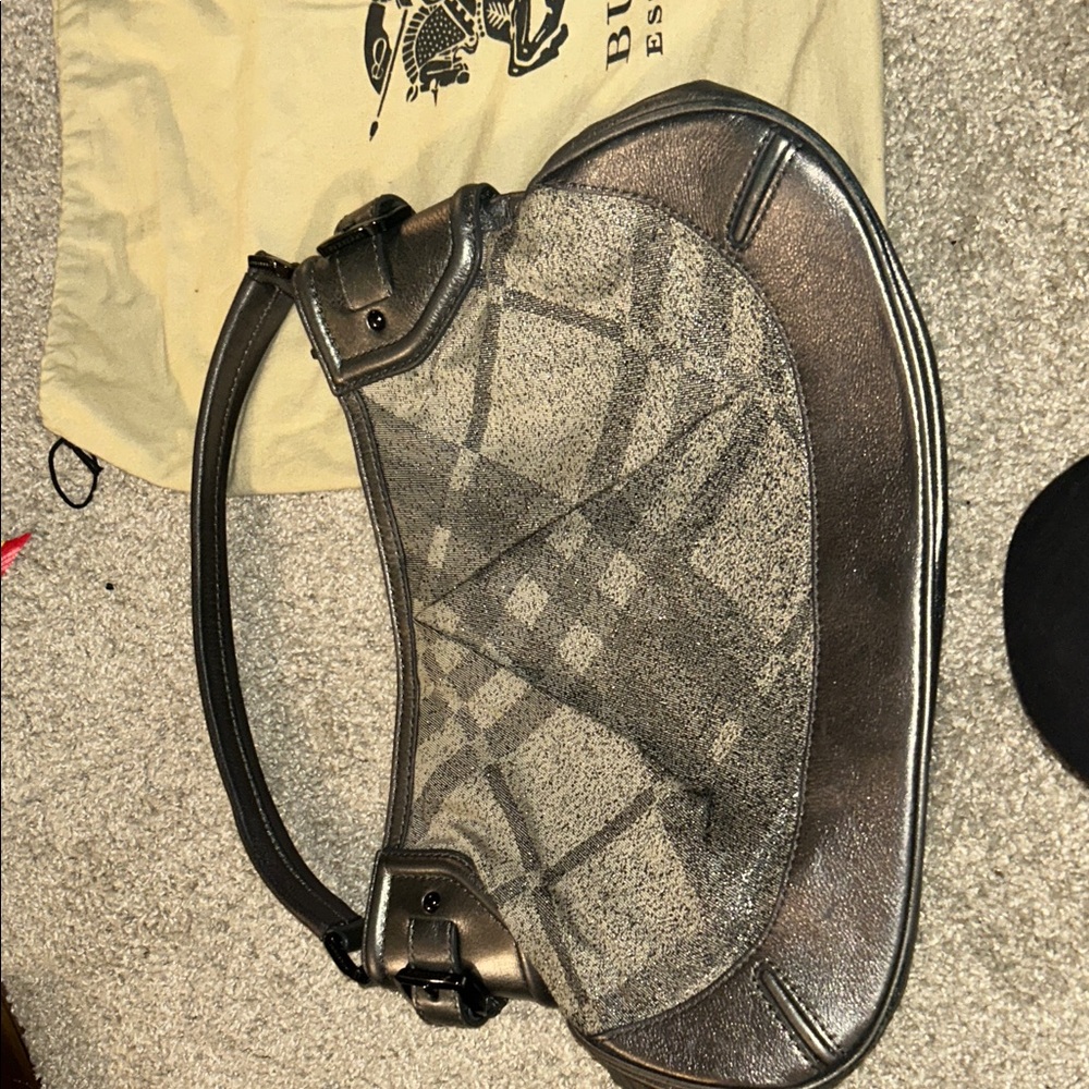 Burberry Silver and Gray Check Shoulder Bag